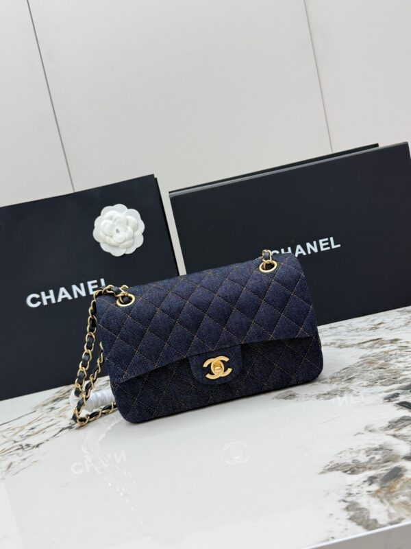 Chanel Classic Flap CF – Blue Quilted Denim with Gold Hardware (Medium 23 cm)