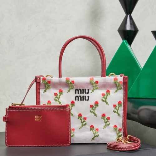 sy_no_6F3AC382F121A62905AF20582F8F314B_0 New Miu Miu Fashionable Floral-Embroidered Mesh Tote Bag