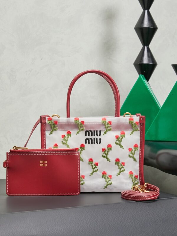 sy_no_6F3AC382F121A62905AF20582F8F314B_0 New Miu Miu Fashionable Floral-Embroidered Mesh Tote Bag