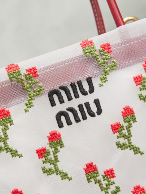 sy_no_6F3AC382F121A62905AF20582F8F314B_8 New Miu Miu Fashionable Floral-Embroidered Mesh Tote Bag