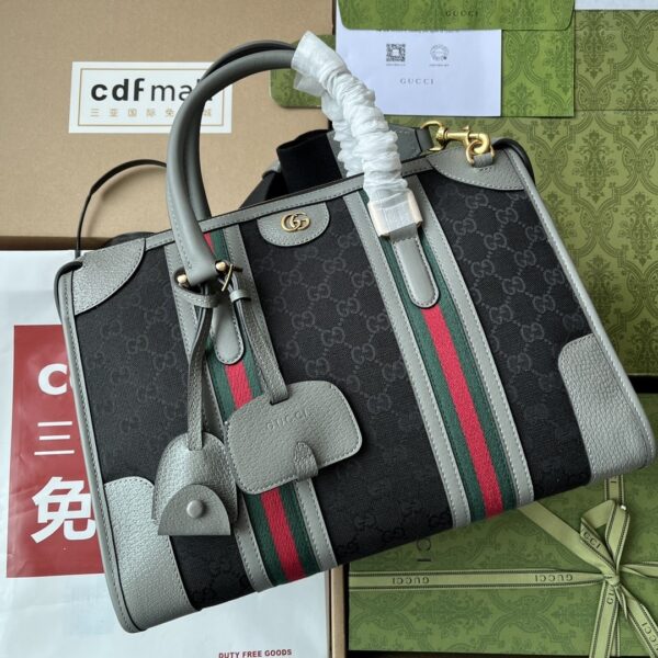 sy_no_704C3E757E16D10F71397FA9C693C98C_0 Gucci Ophidia GG Canvas Mini Boston Bag – Black Canvas with Gray Leather Trim