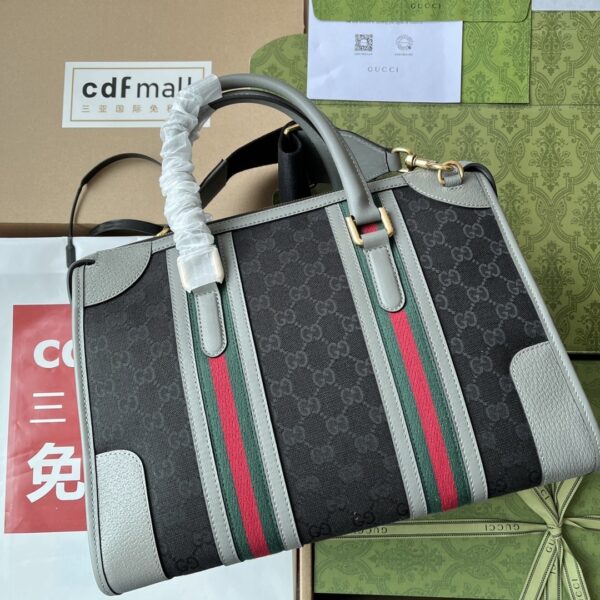 sy_no_704C3E757E16D10F71397FA9C693C98C_1 Gucci Ophidia GG Canvas Mini Boston Bag – Black Canvas with Gray Leather Trim
