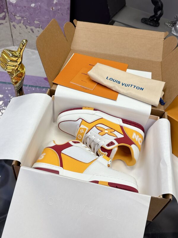 sy_no_7058B4E716BD6F3106F8509AC3FFE0AE_0 Louis Vuitton LV Trainer Strap White, Yellow & Burgundy Retro Sneakers