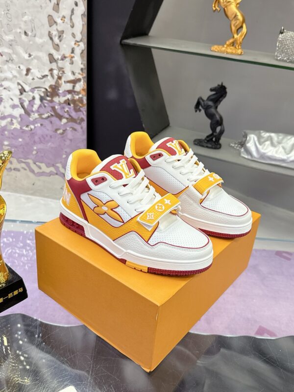 sy_no_7058B4E716BD6F3106F8509AC3FFE0AE_1 Louis Vuitton LV Trainer Strap White, Yellow & Burgundy Retro Sneakers