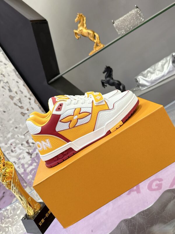 sy_no_7058B4E716BD6F3106F8509AC3FFE0AE_2 Louis Vuitton LV Trainer Strap White, Yellow & Burgundy Retro Sneakers