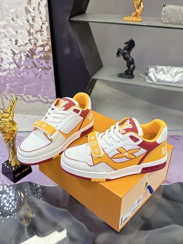 sy_no_7058B4E716BD6F3106F8509AC3FFE0AE_3 Louis Vuitton LV Trainer Strap White, Yellow & Burgundy Retro Sneakers