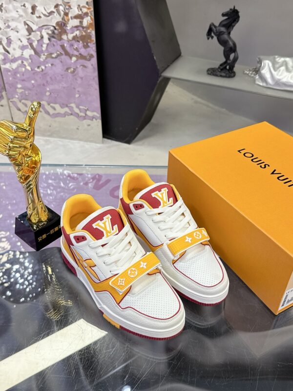 sy_no_7058B4E716BD6F3106F8509AC3FFE0AE_4 Louis Vuitton LV Trainer Strap White, Yellow & Burgundy Retro Sneakers