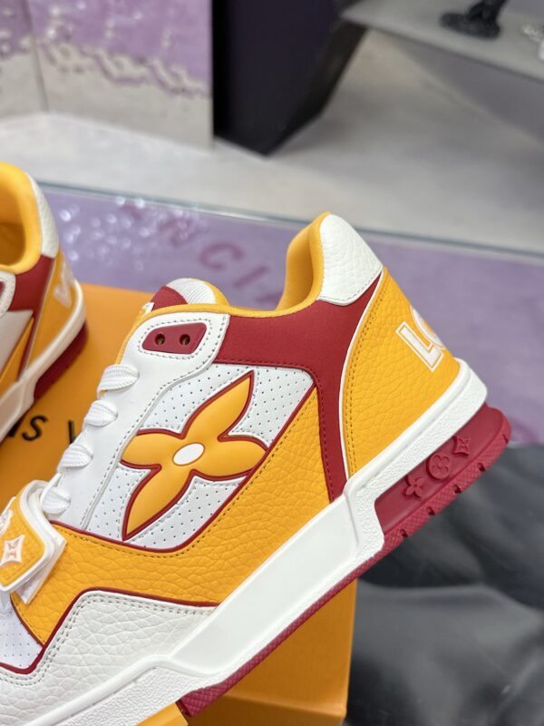 sy_no_7058B4E716BD6F3106F8509AC3FFE0AE_7 Louis Vuitton LV Trainer Strap White, Yellow & Burgundy Retro Sneakers