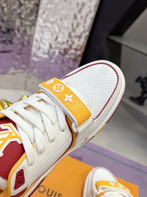 sy_no_7058B4E716BD6F3106F8509AC3FFE0AE_8 Louis Vuitton LV Trainer Strap White, Yellow & Burgundy Retro Sneakers