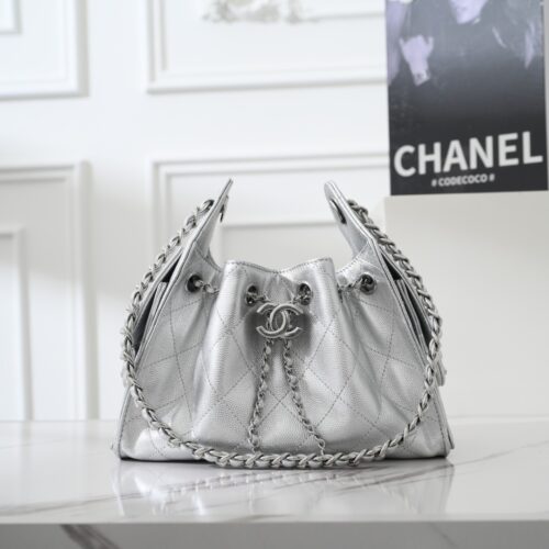 sy_no_71E5BC50DFEF7589213A8653BAC02C05_0 Chanel 26C Metallic Silver Caviar Calfskin Mini 25 Bag (Quilted Chain Bag / Shoulder Bag)
