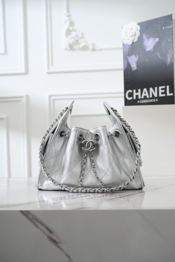 sy_no_71E5BC50DFEF7589213A8653BAC02C05_0 Chanel 26C Metallic Silver Caviar Calfskin Mini 25 Bag (Quilted Chain Bag / Shoulder Bag)