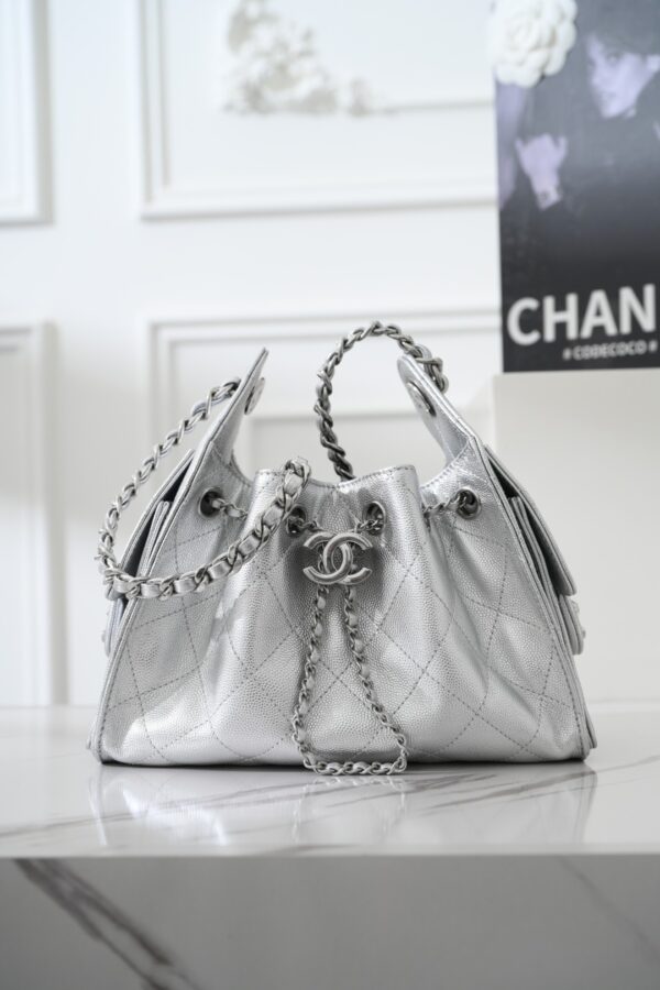 sy_no_71E5BC50DFEF7589213A8653BAC02C05_2 Chanel 26C Metallic Silver Caviar Calfskin Mini 25 Bag (Quilted Chain Bag / Shoulder Bag)