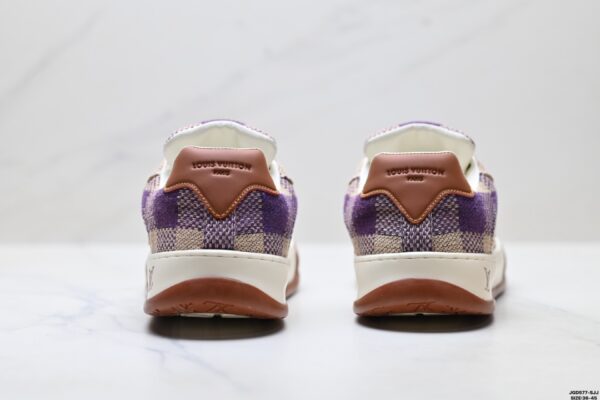 sy_no_73224DCE7DBBF62EF43F7F88DE8CE318_5 Louis Vuitton LV Groovy Purple & Beige Woven Damier Chunky Sneakers
