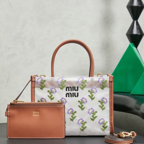 sy_no_74BA19E975027E4BF8F19C6707F2A42C_0 New Miu Miu Fashionable Floral-Embroidered Mesh Tote Bag
