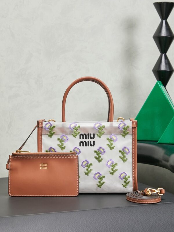 sy_no_74BA19E975027E4BF8F19C6707F2A42C_0 New Miu Miu Fashionable Floral-Embroidered Mesh Tote Bag