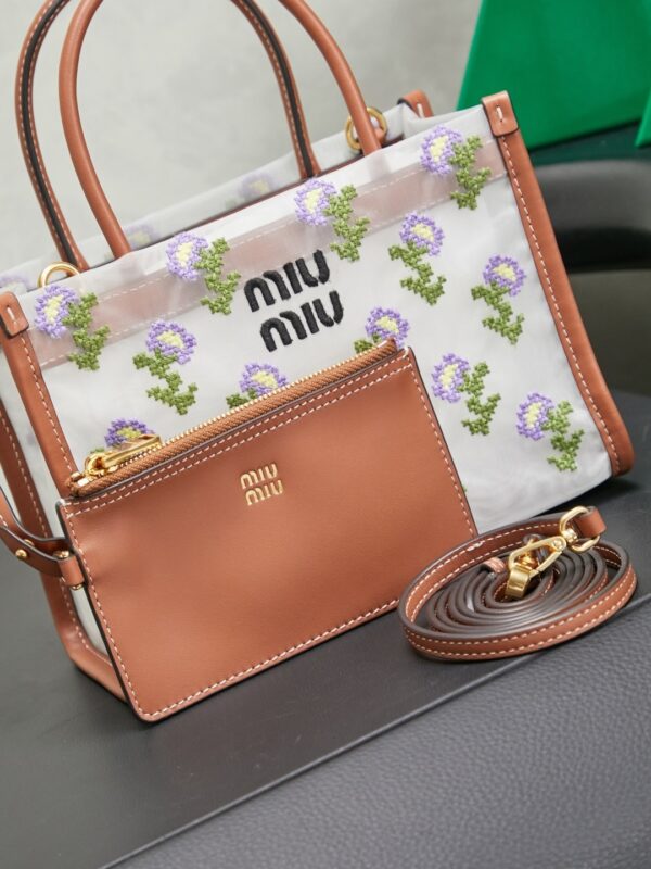 sy_no_74BA19E975027E4BF8F19C6707F2A42C_1 New Miu Miu Fashionable Floral-Embroidered Mesh Tote Bag
