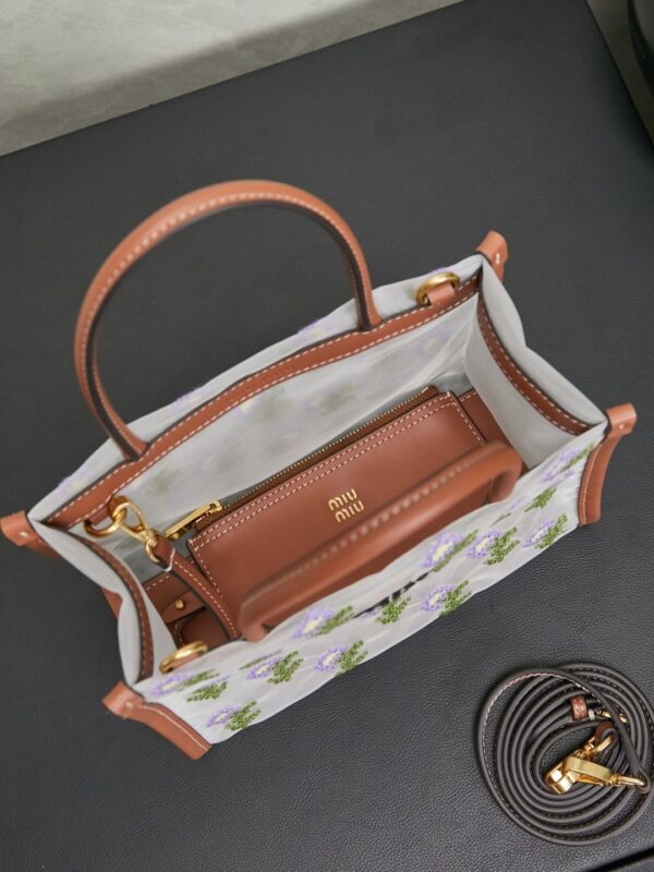sy_no_74BA19E975027E4BF8F19C6707F2A42C_5 New Miu Miu Fashionable Floral-Embroidered Mesh Tote Bag