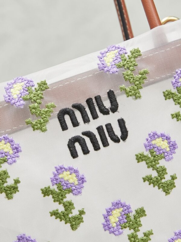 sy_no_74BA19E975027E4BF8F19C6707F2A42C_8 New Miu Miu Fashionable Floral-Embroidered Mesh Tote Bag