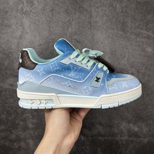 Blue & White Gradient Denim Monogram Low-Top Sneakers