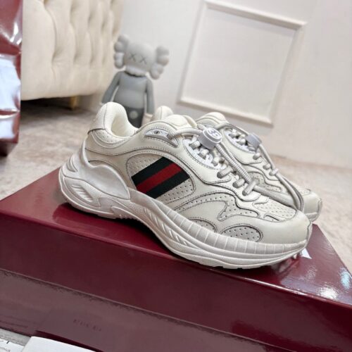 sy_no_758D454E6C3BE47B59908BDFA1652049_0 Gucci Tech/Retro Runner Sneaker in Off-White Leather with Web Stripe