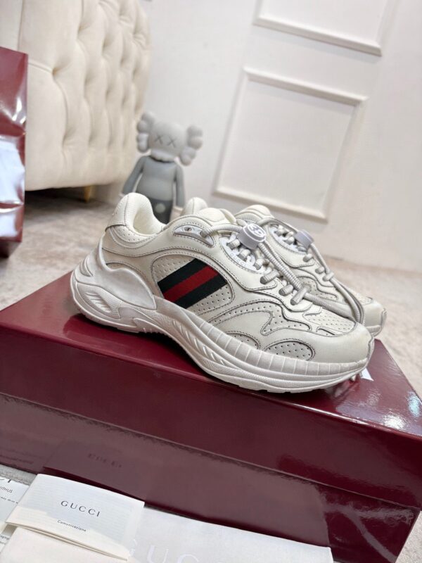 sy_no_758D454E6C3BE47B59908BDFA1652049_0 Gucci Tech/Retro Runner Sneaker in Off-White Leather with Web Stripe