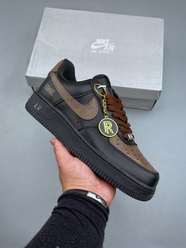 Nike Air Force 1 Low Custom – Black / Monogram Pattern & Metallic Chain Sneakers