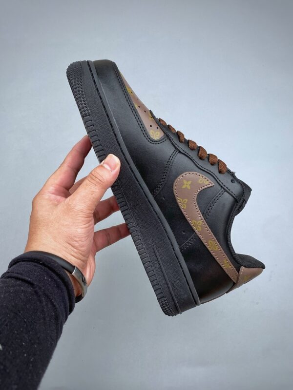 Nike Air Force 1 Low Custom – Black / Monogram Pattern & Metallic Chain Sneakers