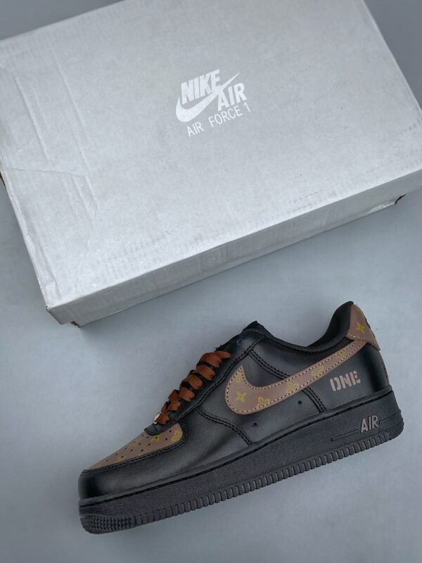 Nike Air Force 1 Low Custom – Black / Monogram Pattern & Metallic Chain Sneakers