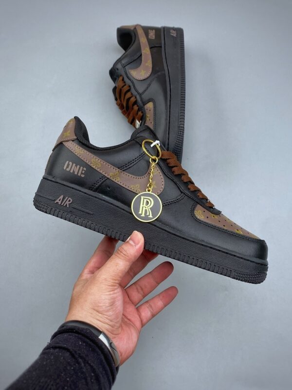 Nike Air Force 1 Low Custom – Black / Monogram Pattern & Metallic Chain Sneakers
