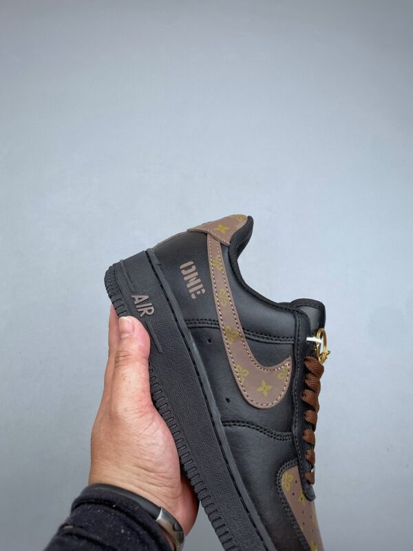 Nike Air Force 1 Low Custom – Black / Monogram Pattern & Metallic Chain Sneakers