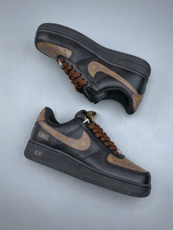 Nike Air Force 1 Low Custom – Black / Monogram Pattern & Metallic Chain Sneakers