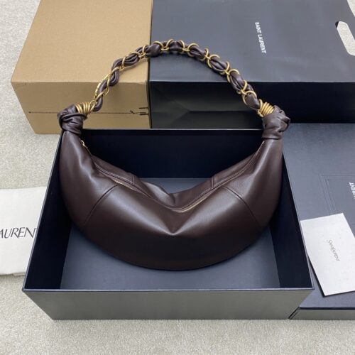 YSL Amalia Medium Crescent Bag – Brown Lambskin & Gold