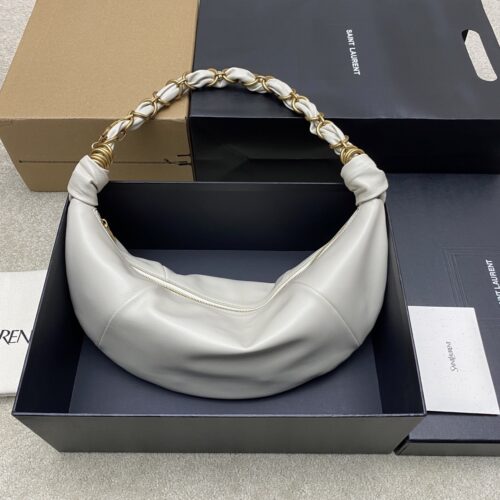 YSL Amalia Medium Crescent Bag – Ivory Lambskin & Gold
