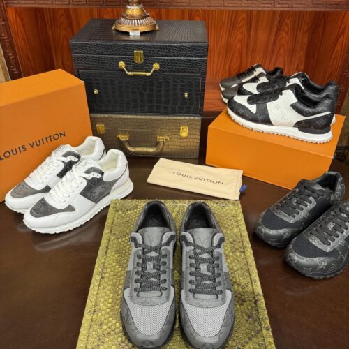 Gray & Black Monogram-Inspired Mesh Running Sneakers