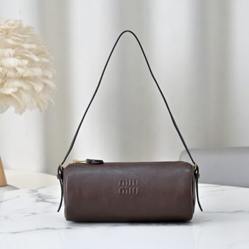 sy_no_7A7743F4D3B6CF09EA3B0A42134475BD_0 Chocolate Brown Leather Cylindrical Underarm Shoulder Bag