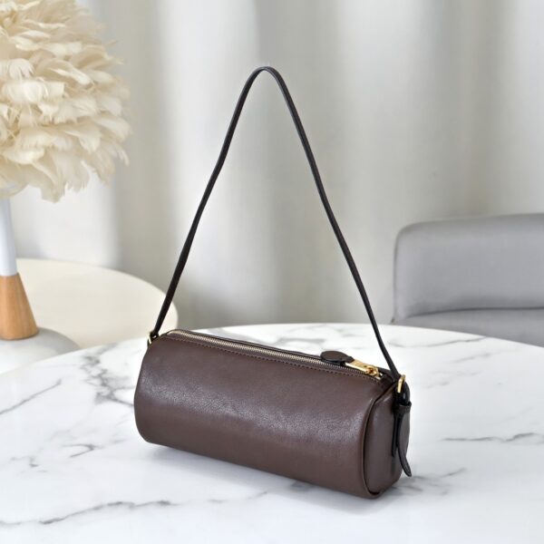sy_no_7A7743F4D3B6CF09EA3B0A42134475BD_2 Chocolate Brown Leather Cylindrical Underarm Shoulder Bag