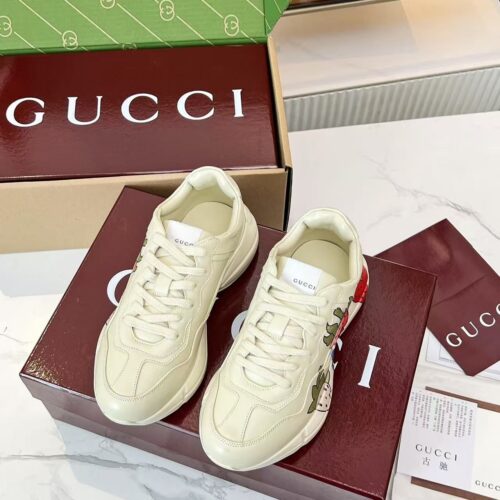 sy_no_7D161DF7AA7A623F2328F48727E82C49_0 Gucci Rhyton Strawberry Print Sneaker in Ivory Leather