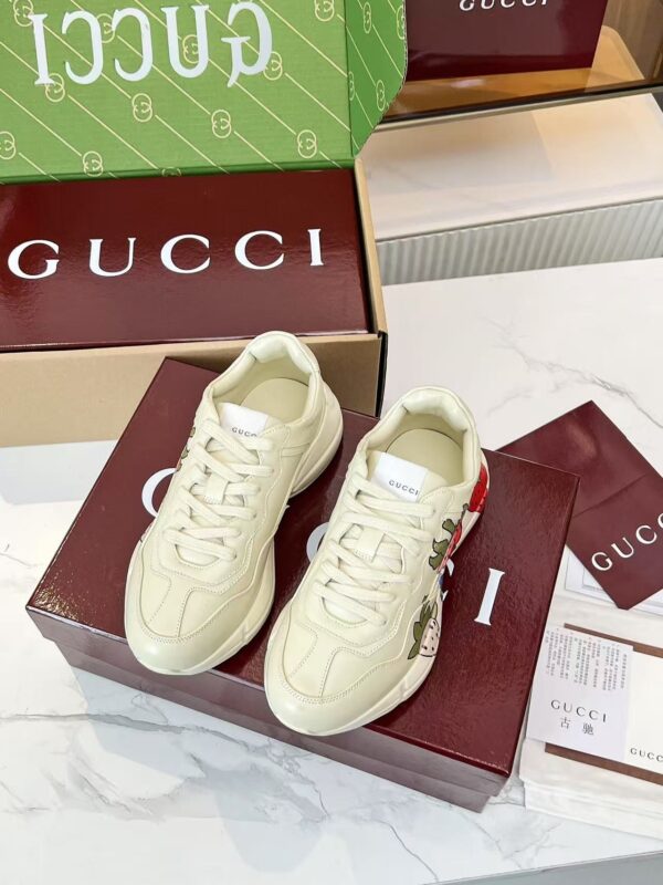 sy_no_7D161DF7AA7A623F2328F48727E82C49_0 Gucci Rhyton Strawberry Print Sneaker in Ivory Leather