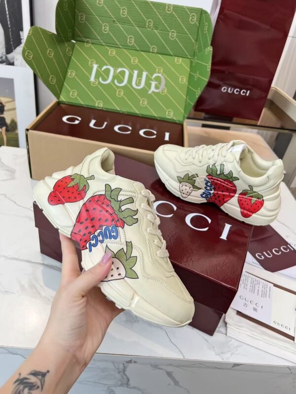 sy_no_7D161DF7AA7A623F2328F48727E82C49_2 Gucci Rhyton Strawberry Print Sneaker in Ivory Leather