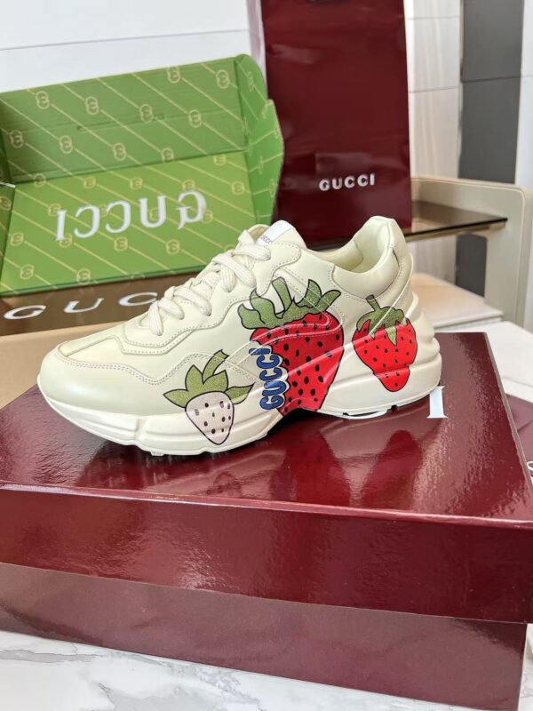 sy_no_7D161DF7AA7A623F2328F48727E82C49_3 Gucci Rhyton Strawberry Print Sneaker in Ivory Leather