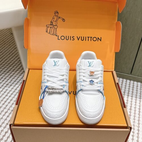 sy_no_7D8514381C7CBC7806C117F04B77DE69_0 Louis Vuitton LV Trainer White / Ice Blue Stitching Sneakers