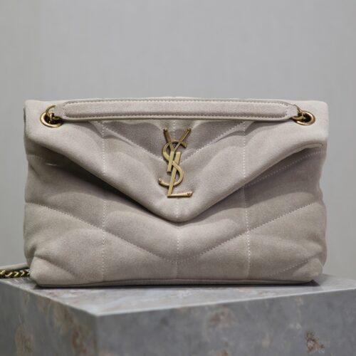 YSL Loulou 29cm Shoulder Bag – Light Gray Suede