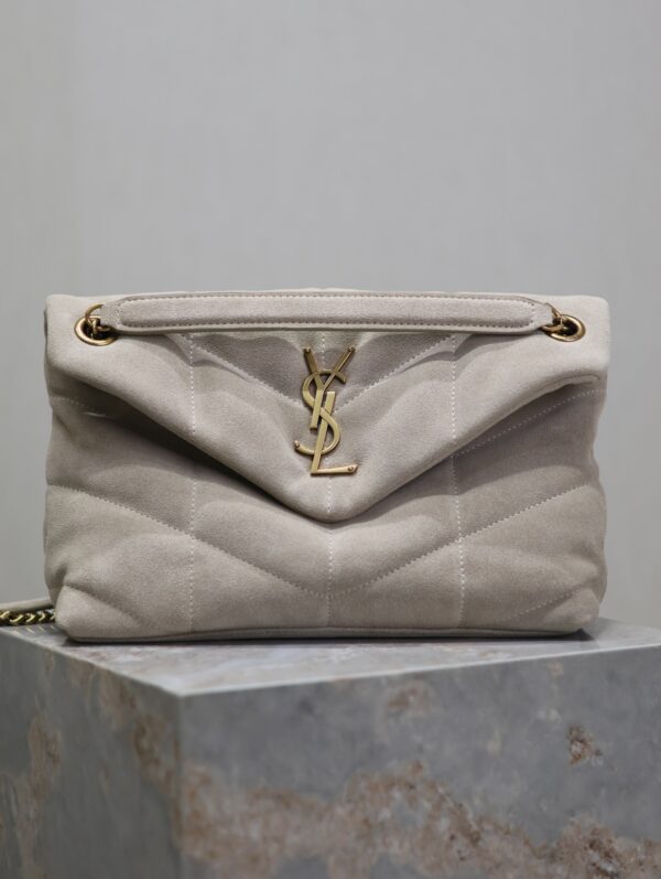YSL Loulou 29cm Shoulder Bag – Light Gray Suede