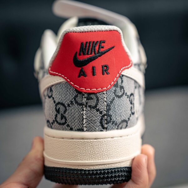 sy_no_7ED53A20BA171D0800510E5F8D2950D6_7 Nike Air Force 1 Low x Gucci Custom – Sail / Black Grey Monogram / Red