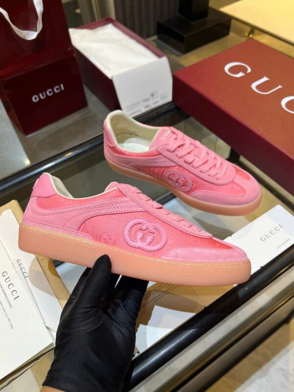 sy_no_7F3161D3094E5D787C8357C379FF23FA_0 Gucci B Sneaker in Pink GG Canvas & Suede