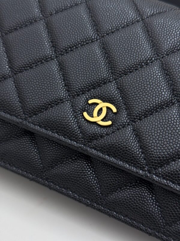 sy_no_7F9F1F7AAFB87273B555522F185EDB92_4 Black Quilted Textured Calfskin WOC Chain Wallet