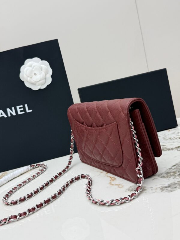 Burgundy Quilted Textured Calfskin WOC Chain Wallet