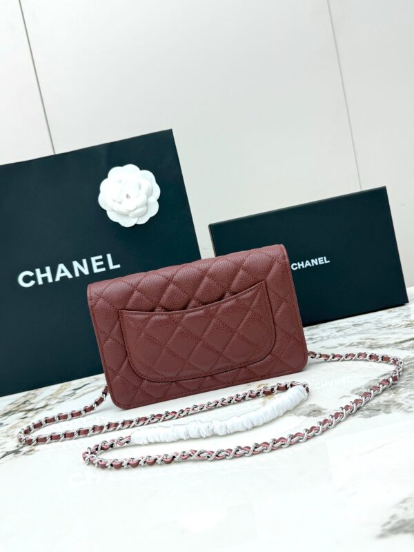 Burgundy Quilted Textured Calfskin WOC Chain Wallet