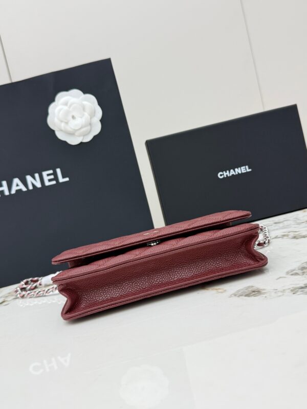 Burgundy Quilted Textured Calfskin WOC Chain Wallet