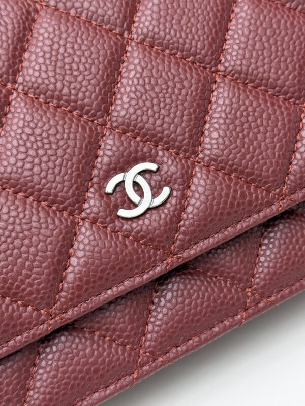 Burgundy Quilted Textured Calfskin WOC Chain Wallet